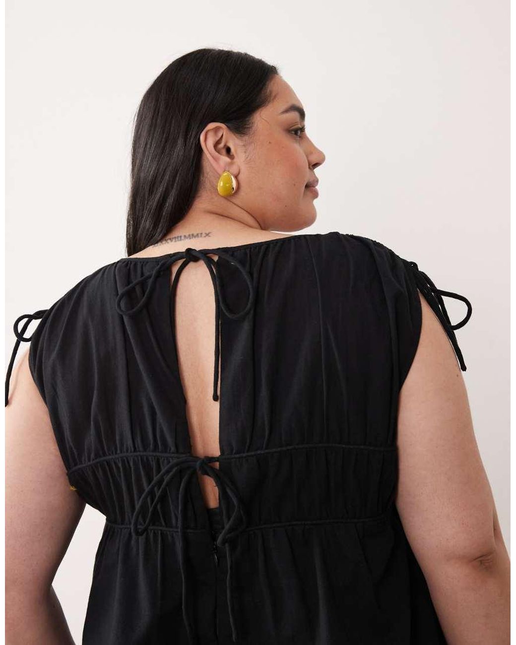 ASOS Black Asos Design Curve Double Layer Playsuit With Tie Detail