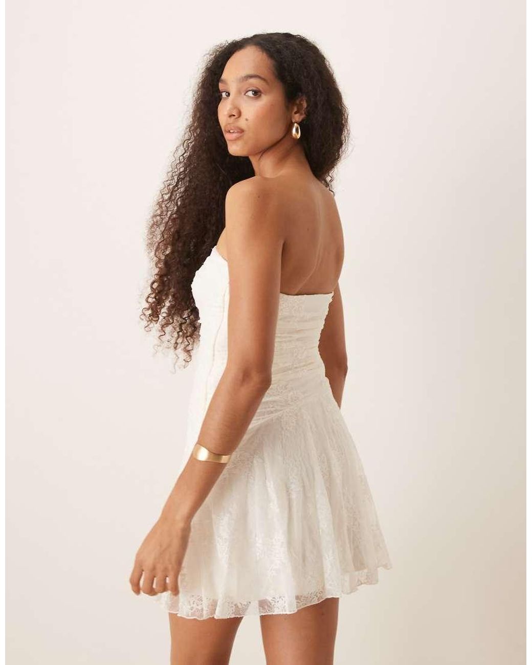 Abercrombie & Fitch Natural Strapless Asymmetric Lace Mini Dress