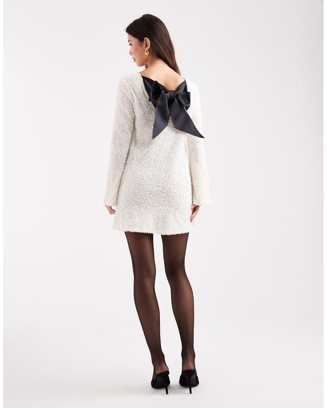 ONLY White Sequin Back Detail Bow Mini Dress