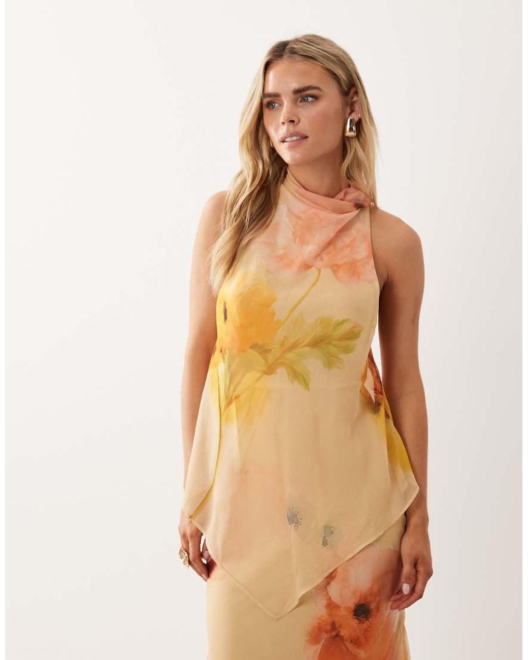 ASOS Natural Asos Design Petite Chiffon High Neck Double Layer Maxi Dress
