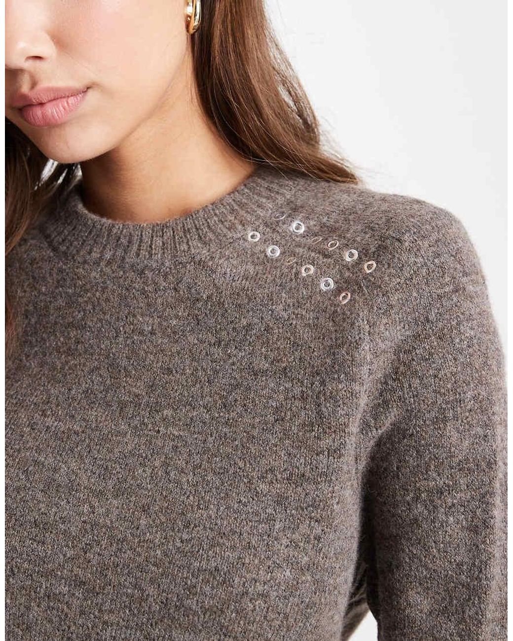 Mango Brown Teen Knit Sweater With Grommet Detailing