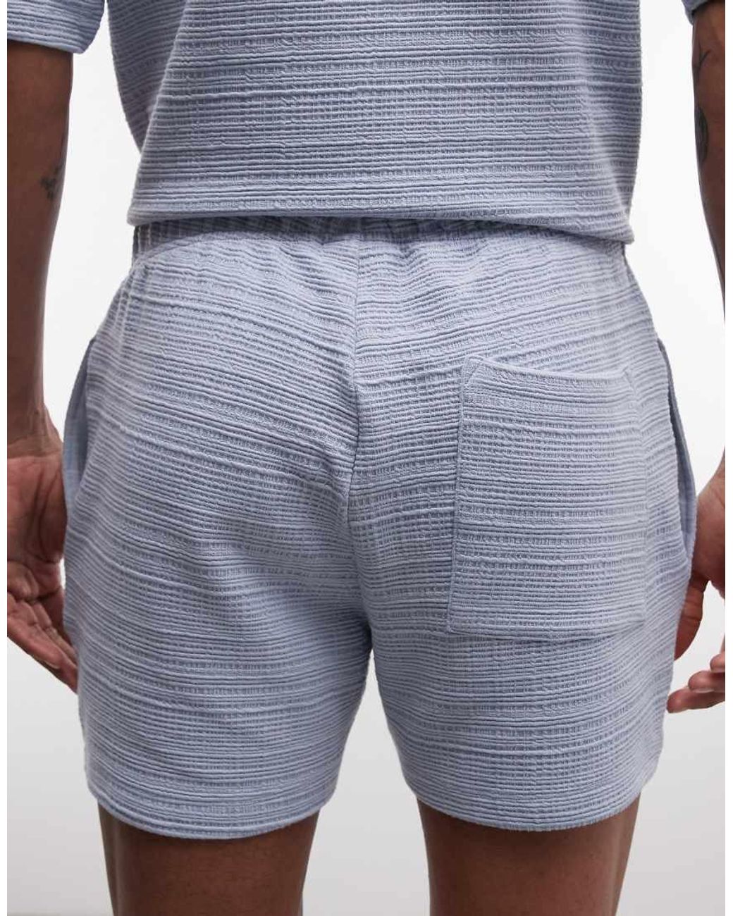 ASOS Blue Slim Crosshatch Textured Jersey Short for men