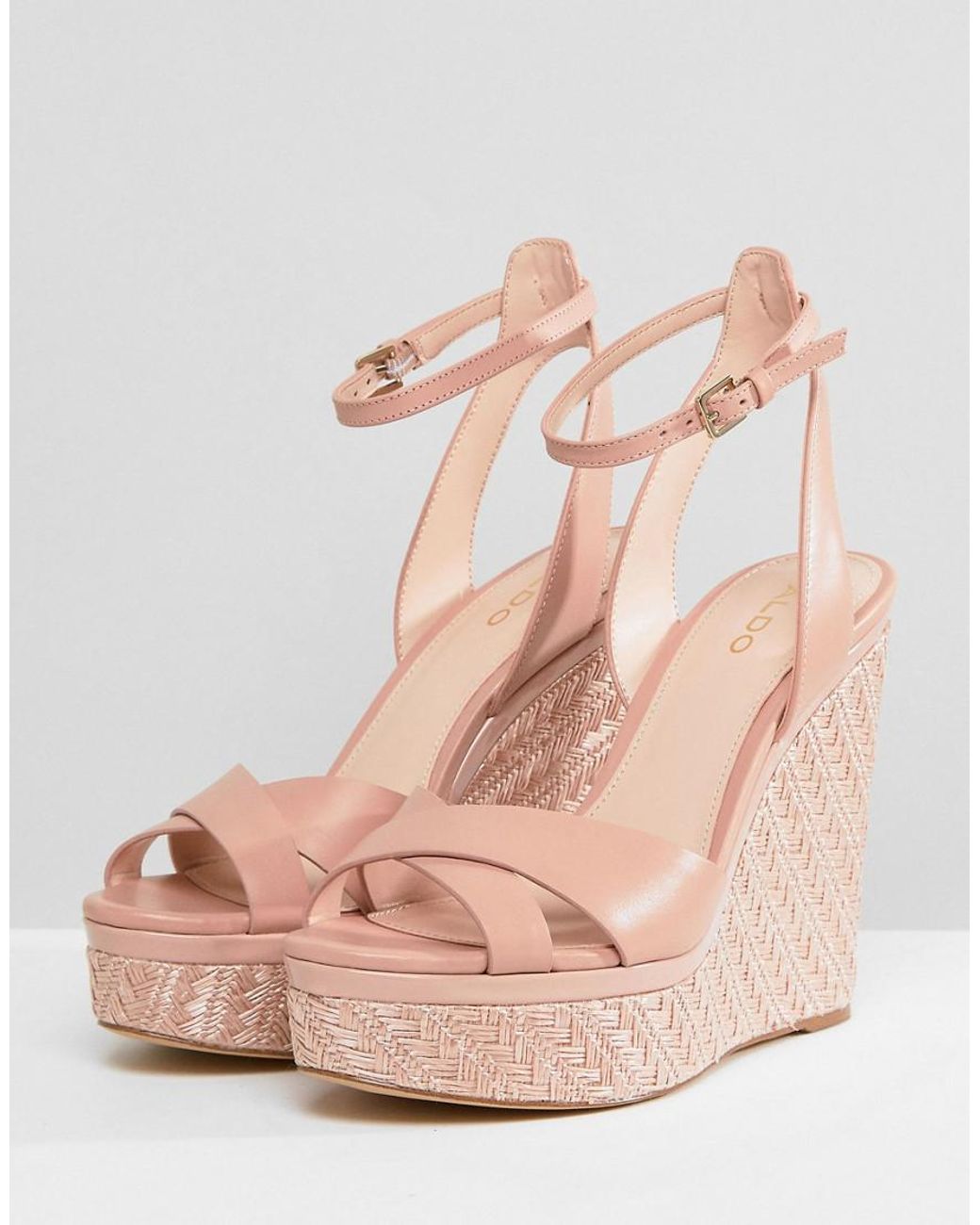 ALDO Cross Strap Wedge Shoe With Textured Heel in Pink Lyst