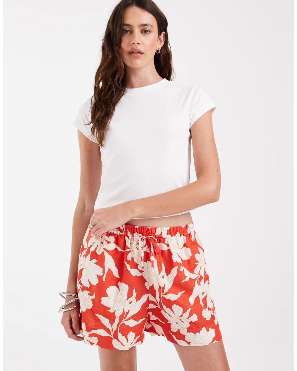 Gant Red Linen Mix Floral Print Shorts