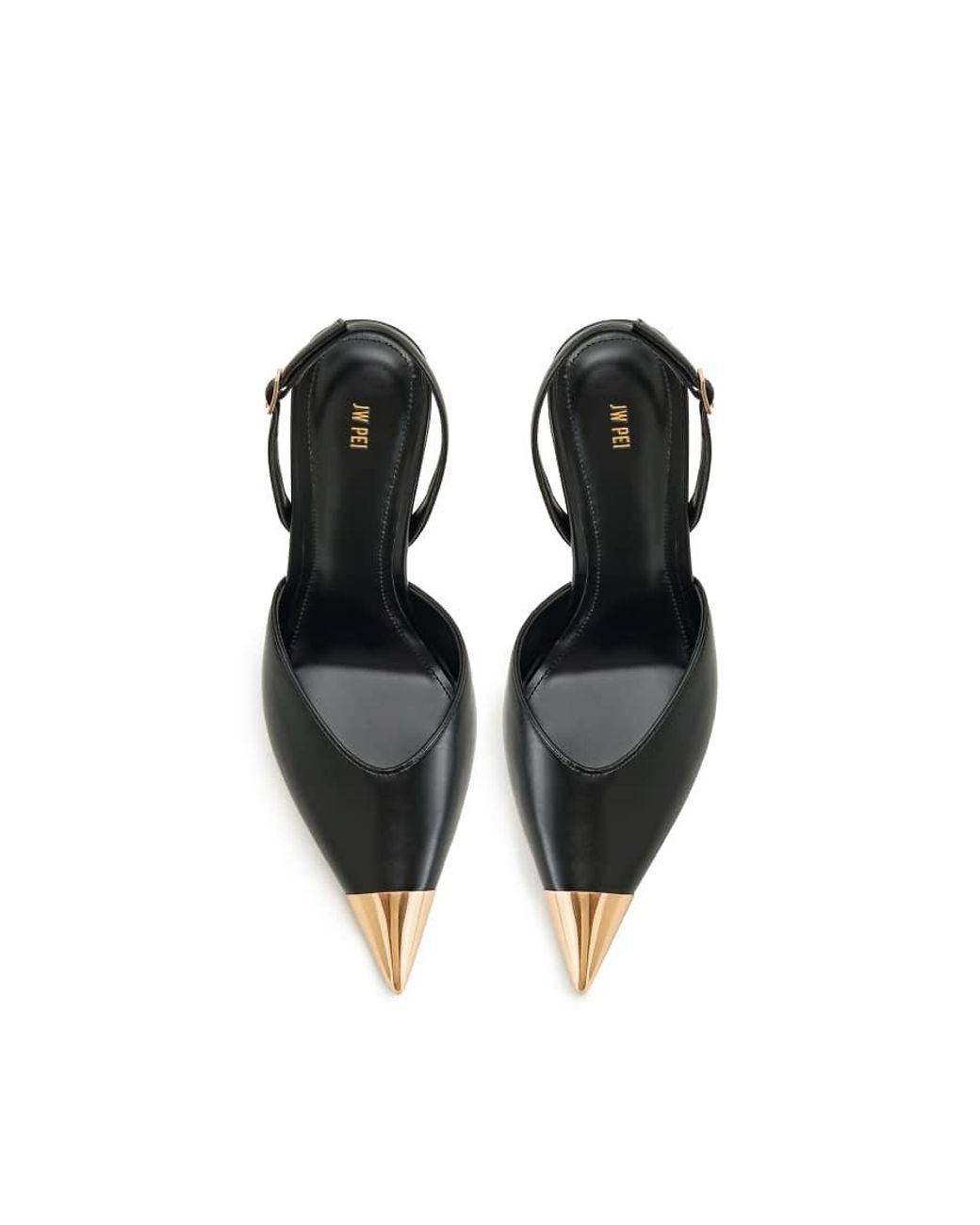 JW PEI Black Savannah Slingback Heels With Metal Toe Detail