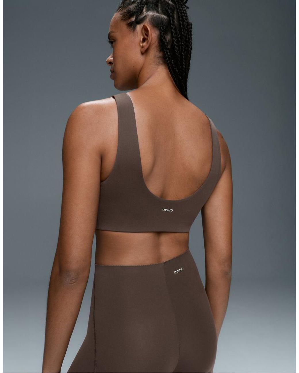 Oysho Gray V-neck Compressive Tank Top