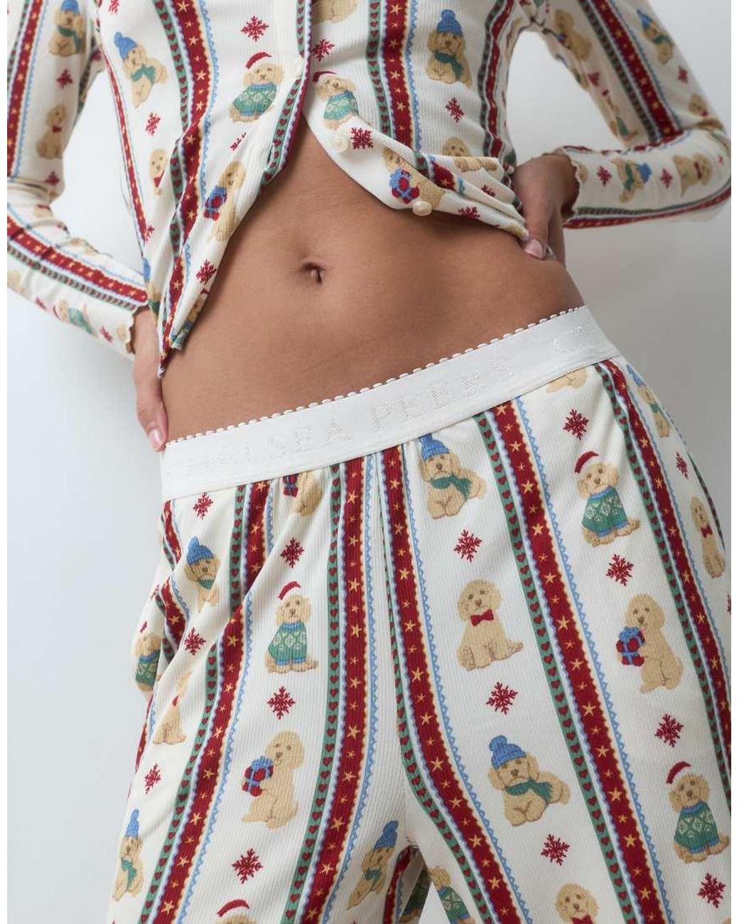 Chelsea Peers Gray Christmas Super Soft Rib T-shirt And Pant Pyjama Set