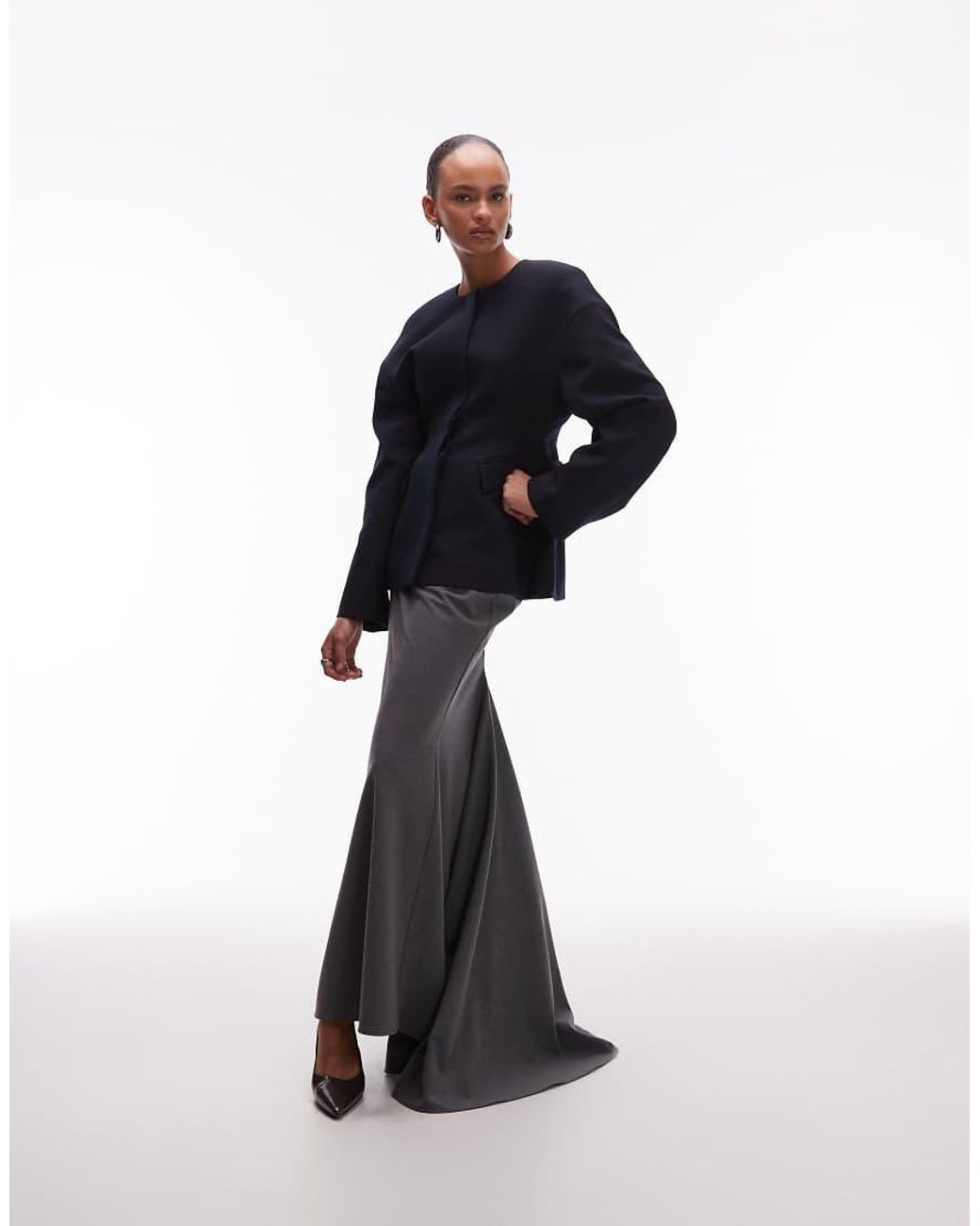 ASOS Blue Sculpted Collarless Blazer