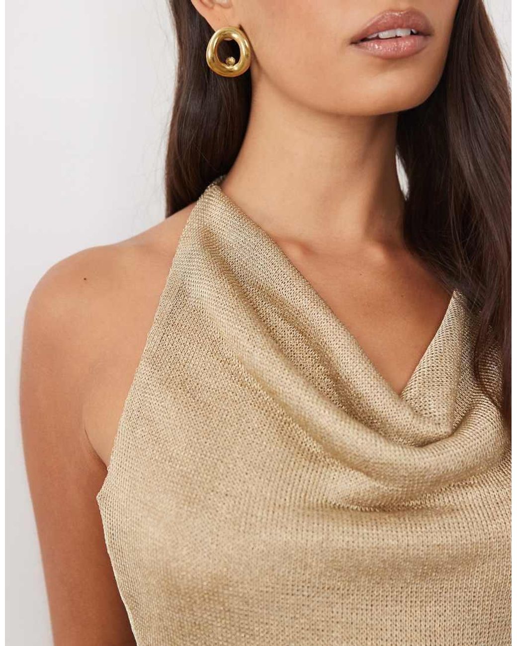 ASOS Metallic Knit Cowl Neck Asymmetric Top