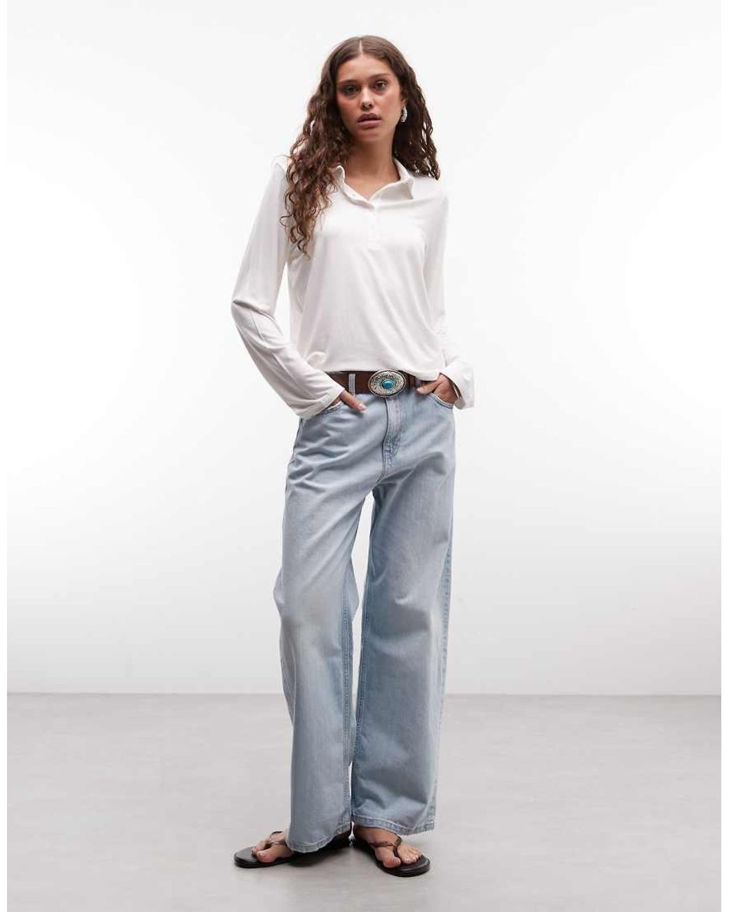 Monki White Long Sleeve Polo Top