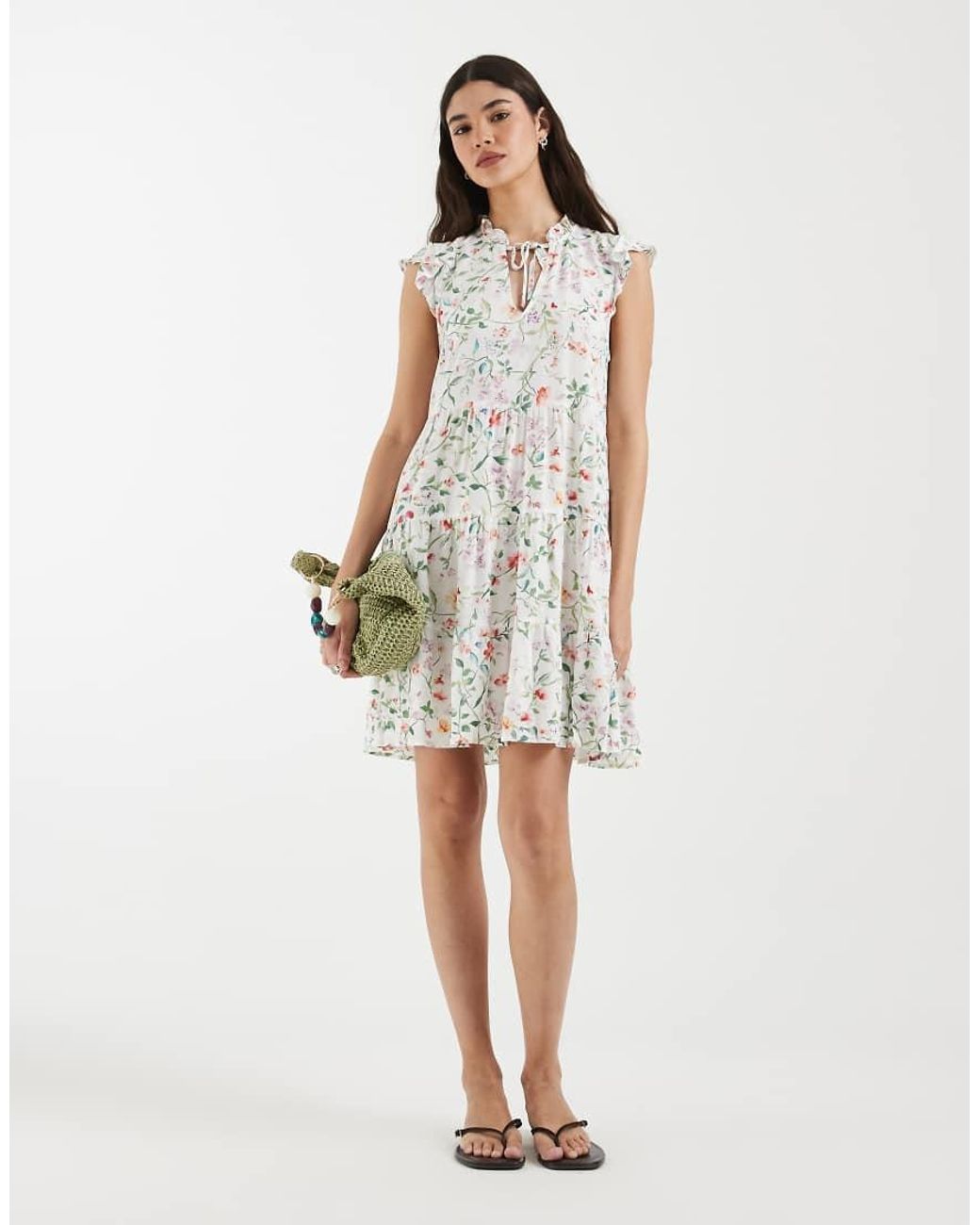 Vero Moda White Frill Trim Babydoll Mini Dress