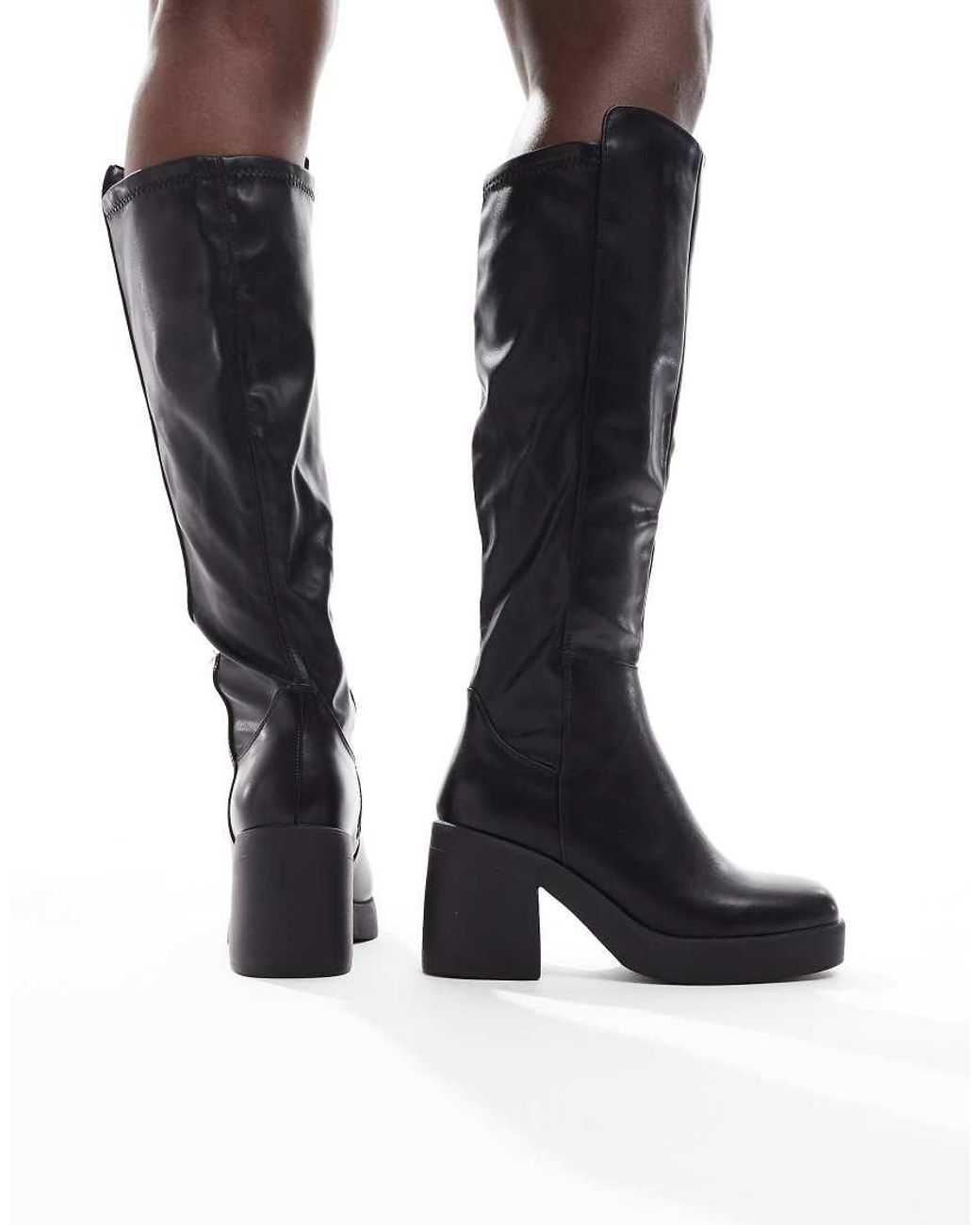 SEQWL Wide Fit Red Audi Chunky Knee High Boots
