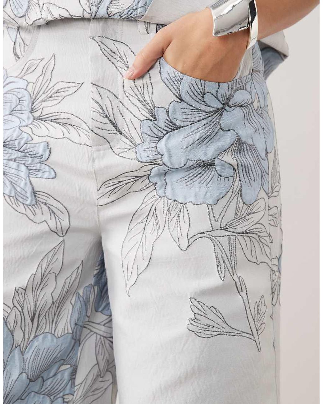 ASOS White Jacquard Barrel Pants