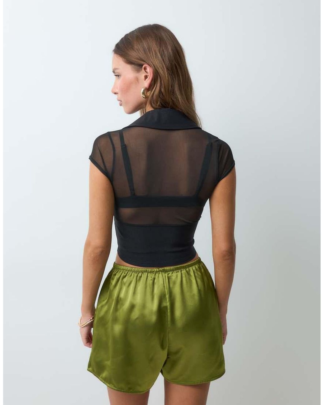 ASOS Blue Mesh Corset Top With Bengaline Hook-and-eye Waist