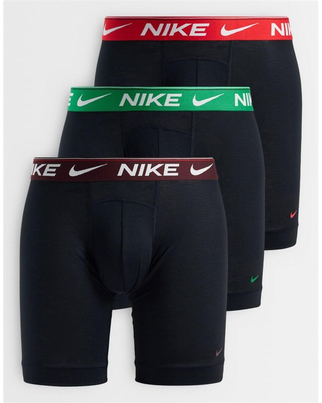 Nike Blue Dri-fit Ultra Comfort 3 Pack Long Boxer Briefs With Green/brown/red Waistbands for men