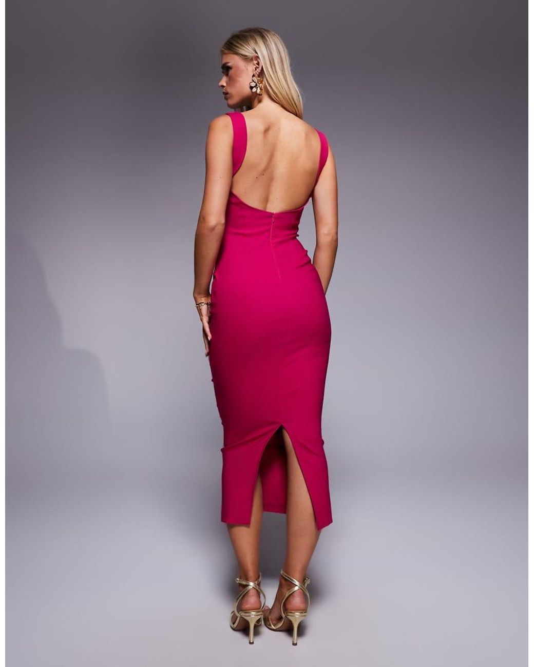 Vestido Semilargo Con Escote Cuadrado Y Espalda Ancha De Bengalina De Vesper Petite de color Red