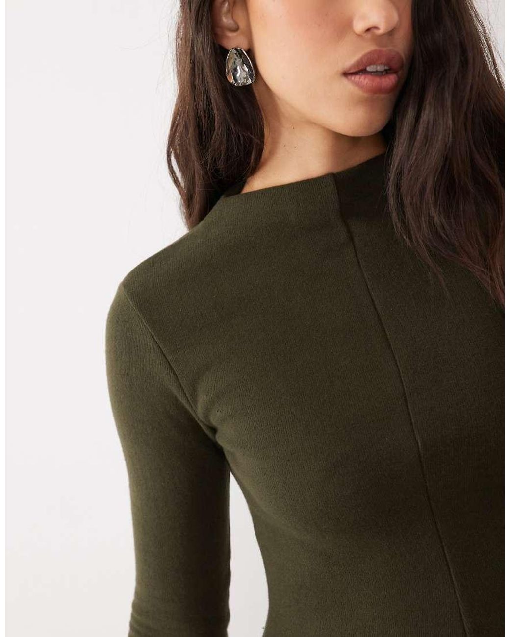 ASOS Green Supersoft Grown On Neck Long Sleeve Mini Dress