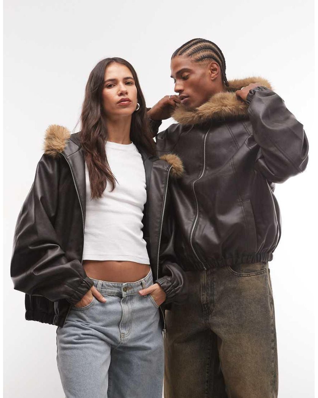 Collusion Black Unisex Faux Leather Raglan Bomber With Hood