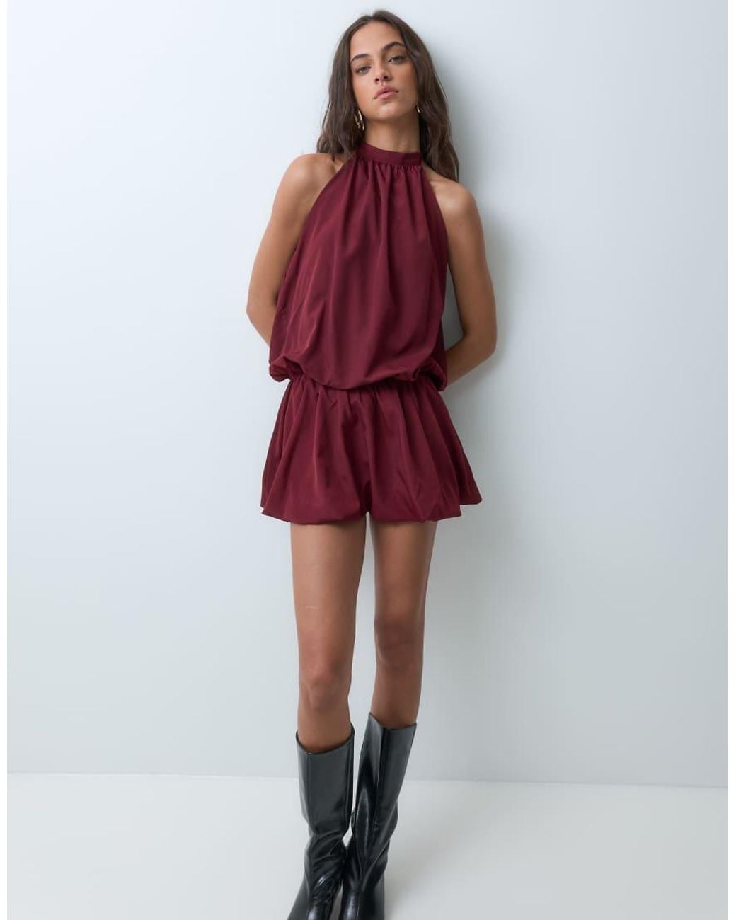BRONZE SNAKE Red Halterneck Mini Dress Witth Bubble Hem