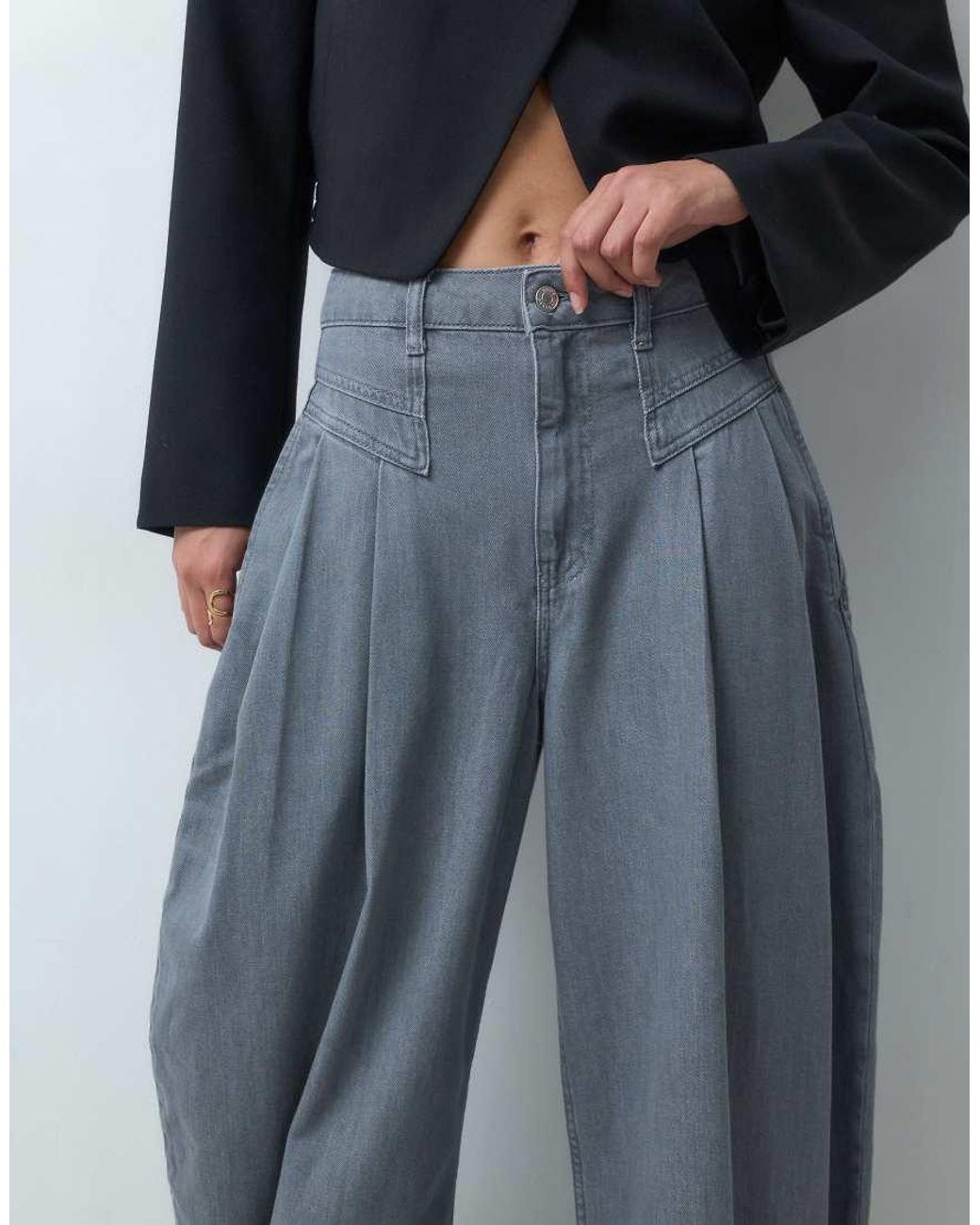 ASOS Blue Cinched Waist Seam Detail Wide Jean