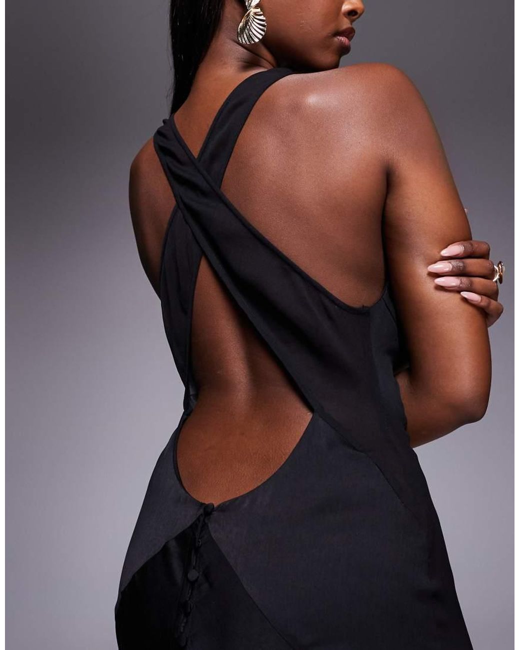 ASOS Blue Satin Chiffon Mix Panelled Bias Maxi Dress With Wrap Back Detail