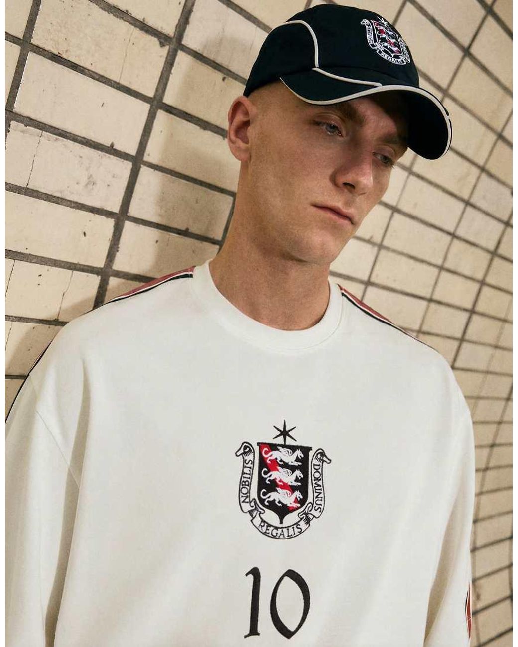 Bershka White Embroidered Cap for men