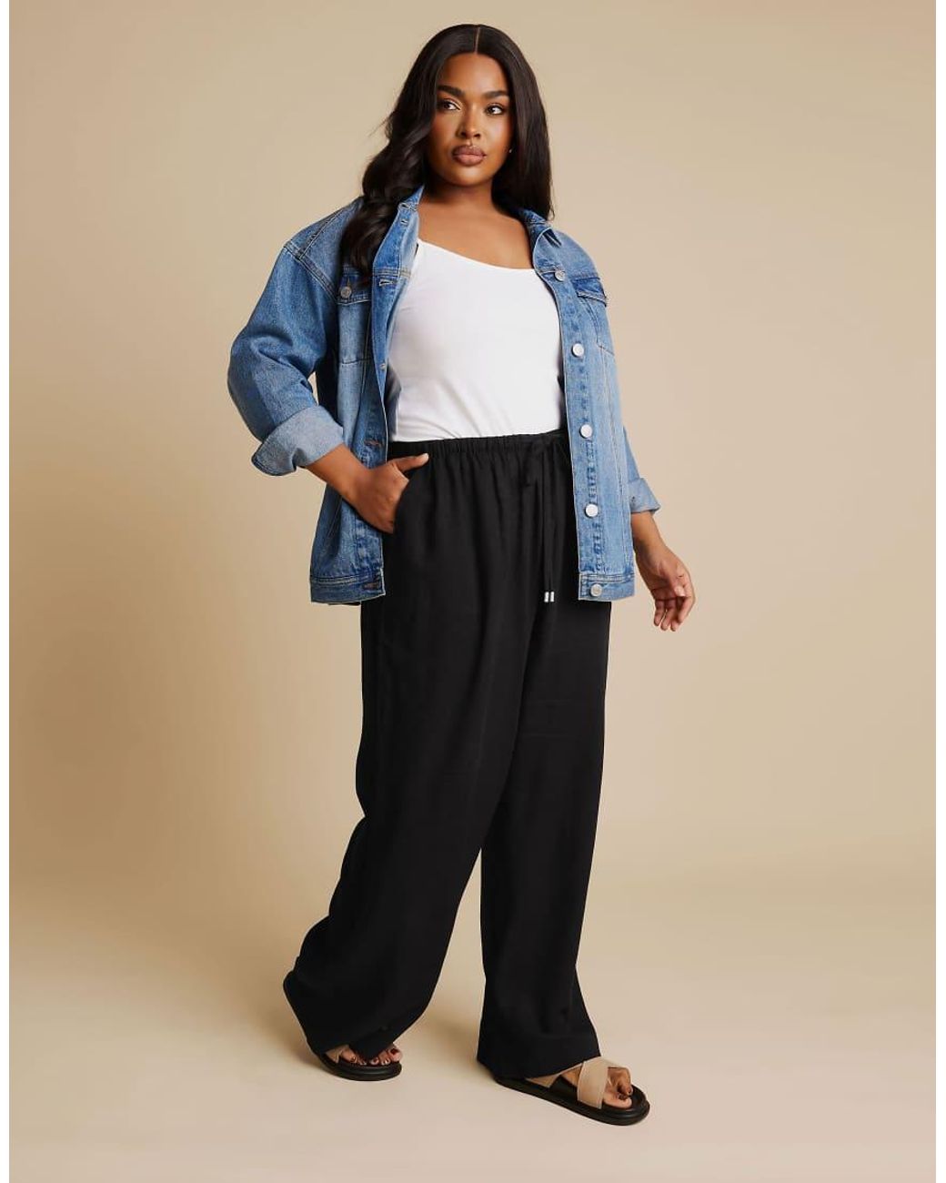 Yours Clothing Blue Linen Tie Front Trousers