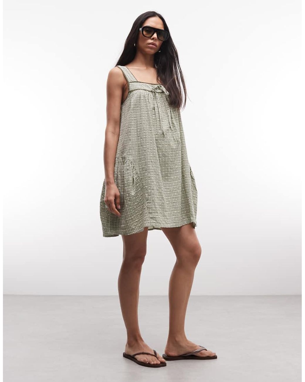 Reclaimed Vintage Green Mini Dress With Lace Trim And Hip Seam Detail