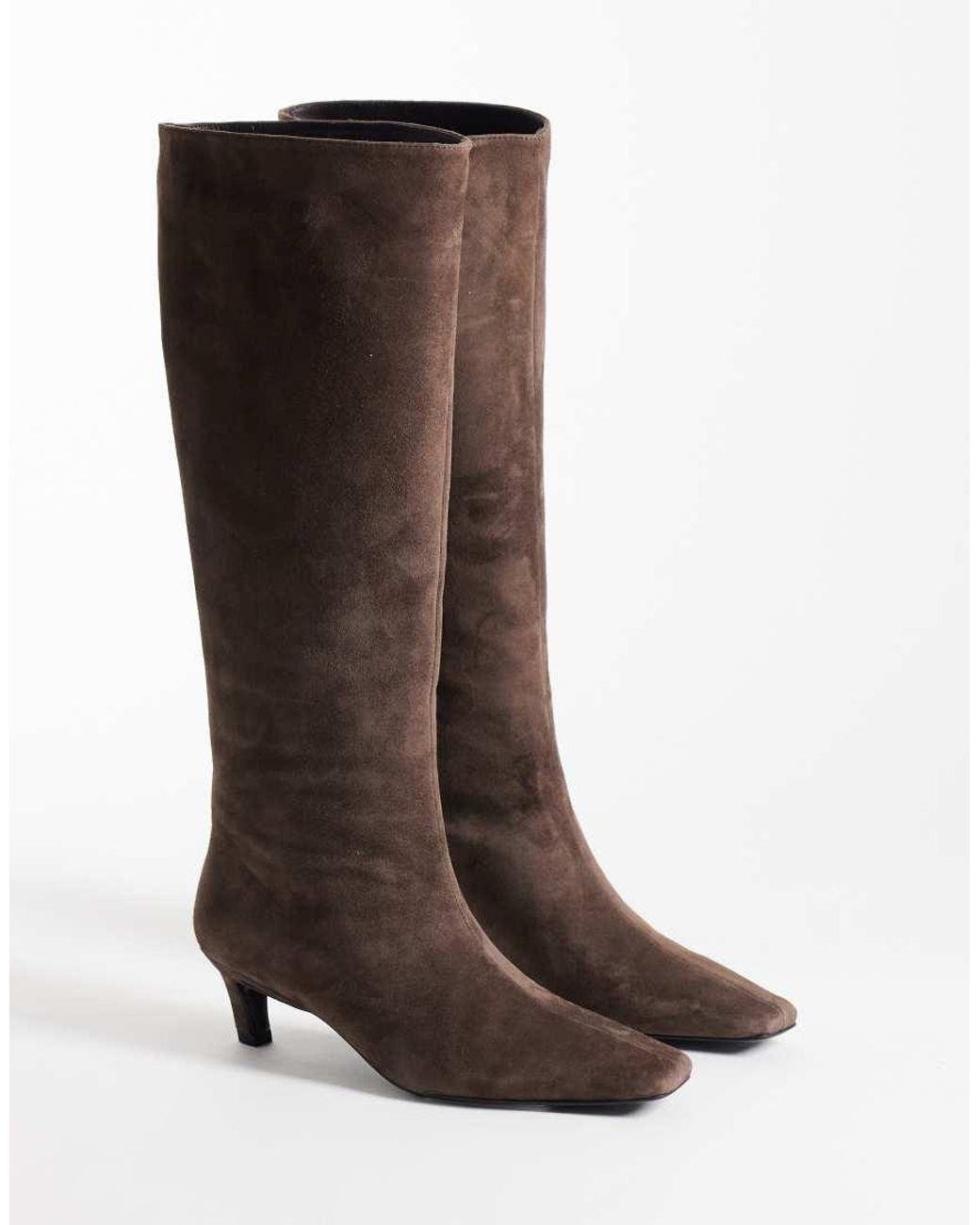 Tony Bianco Brown Evysa Kitten Heel Square Toe Boots