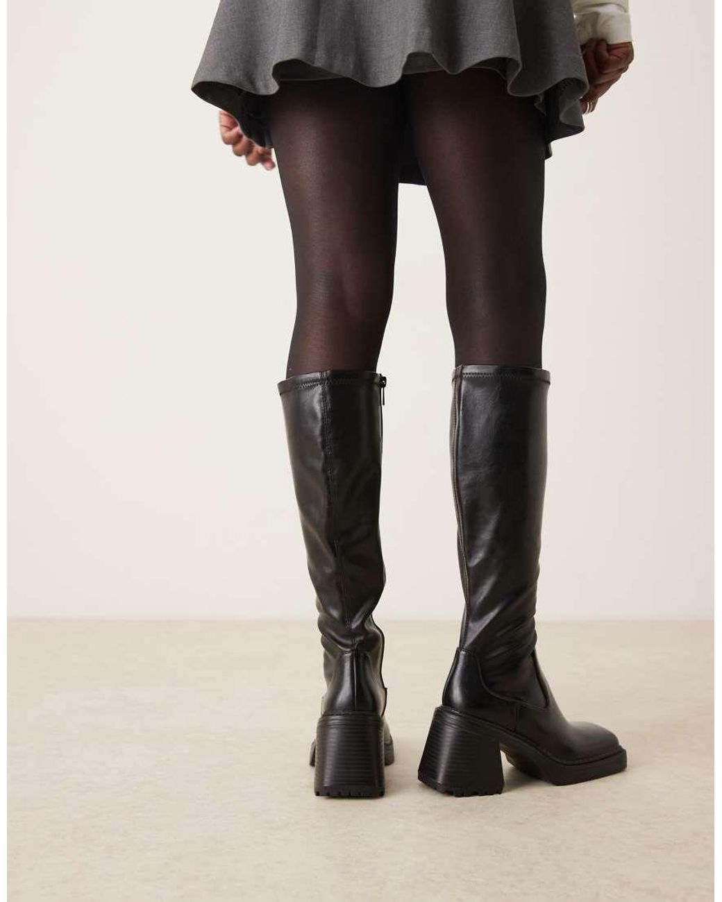 ASOS Black Wide Fit Charly Heeled Knee Boots