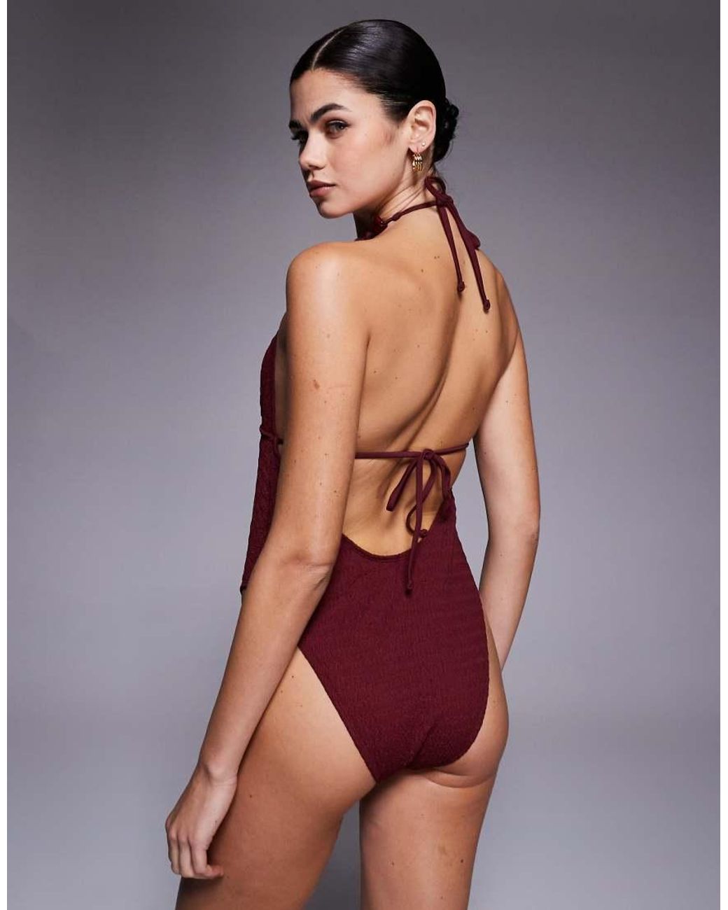 ASOS Red Ruth Plunge Cut Out Swimsuit With Resin Trim Burgundy