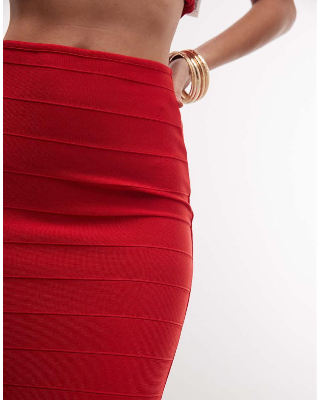 ASOS Red Striped Bandage Maxi Skirt