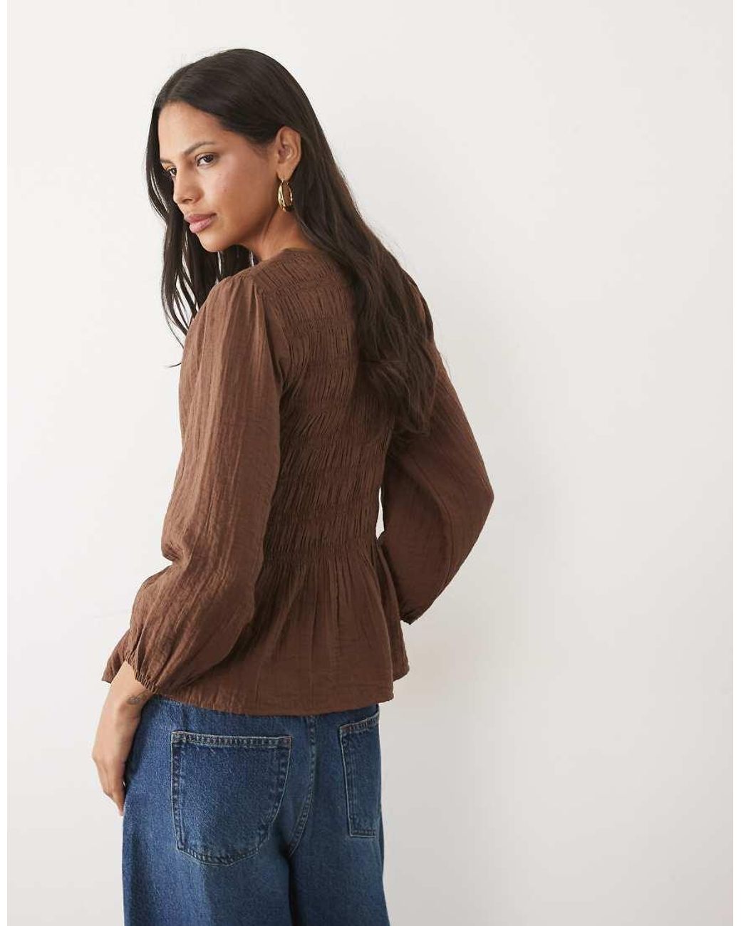 New Look Blue Shirred Peplum Detail Top