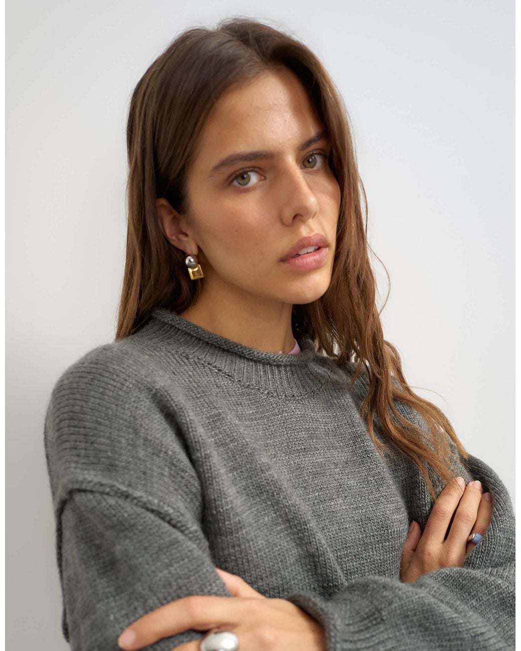 TOPSHOP Gray Gestrickter pullover mit rollsaum
