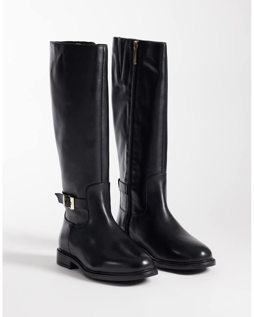 Tommy Hilfiger Blue Rossie Leather Knee High Boots With Buckles