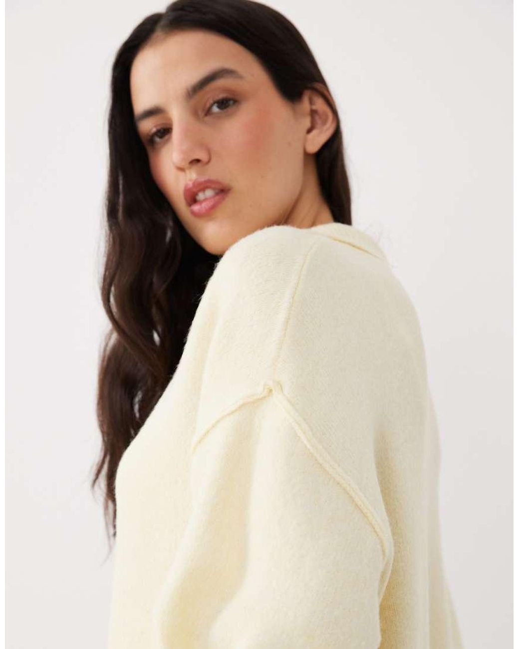 ASOS Natural Knit Collar Shirt Cardigan With Seam Detail