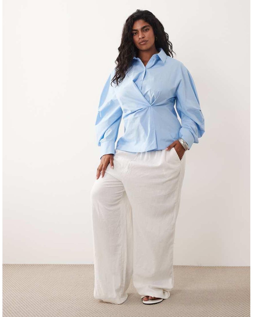 ASOS Blue Asos Design Curve Cinched Wrap Cocoon Sleeve Shirt