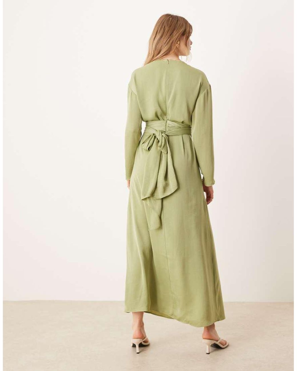 ASOS Green Tie Back Satin Maxi Dress