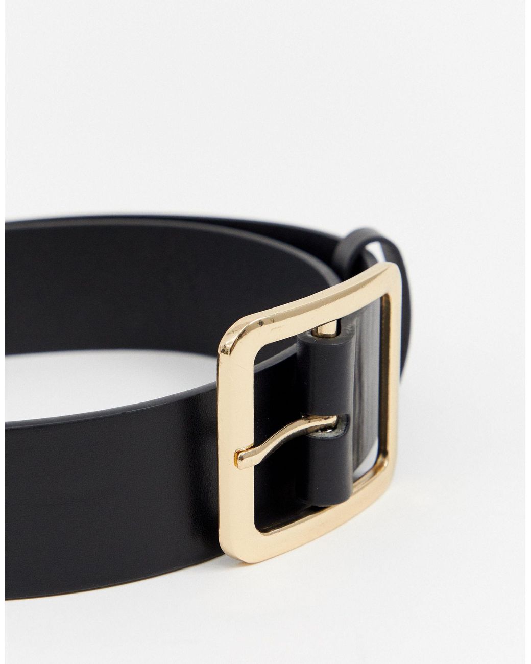 black belt with gold square buckle