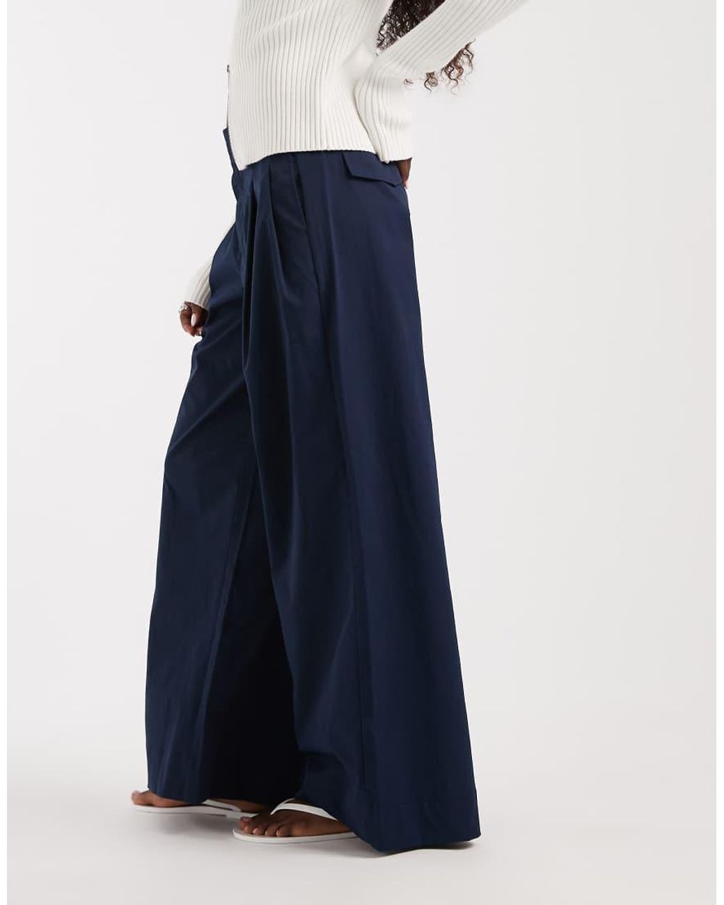 Vero Moda Blue Deep Pleat Detail Wide Leg Tailored Trouser