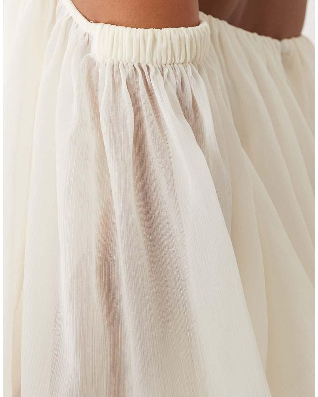 ASOS Natural Asos Design Petite Blouson Mini Dress With Split Sleeve And Volume Godet Skirt