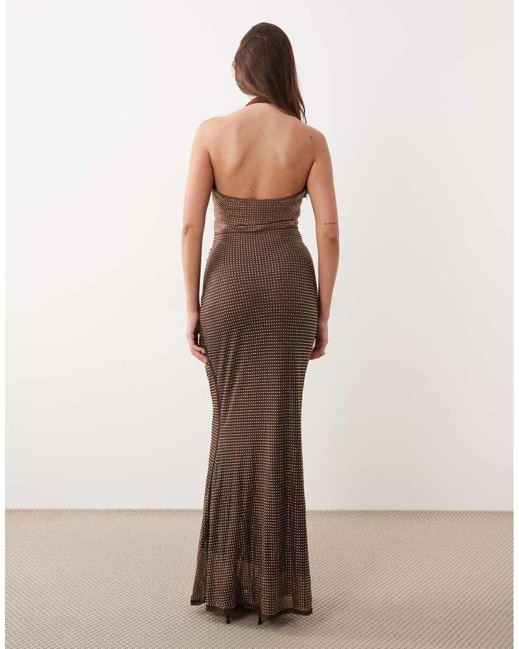 ASOS Green Embellished Ombre Hot Fix Halter Neck Fishtail Maxi Dress
