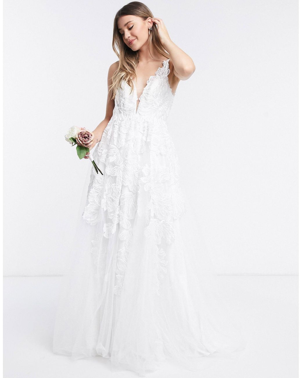 asos edition embroidered & beaded flutter sleeve wedding dress