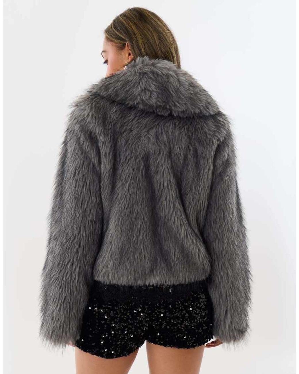 Threadbare Gray Faux Fur Collared Coat