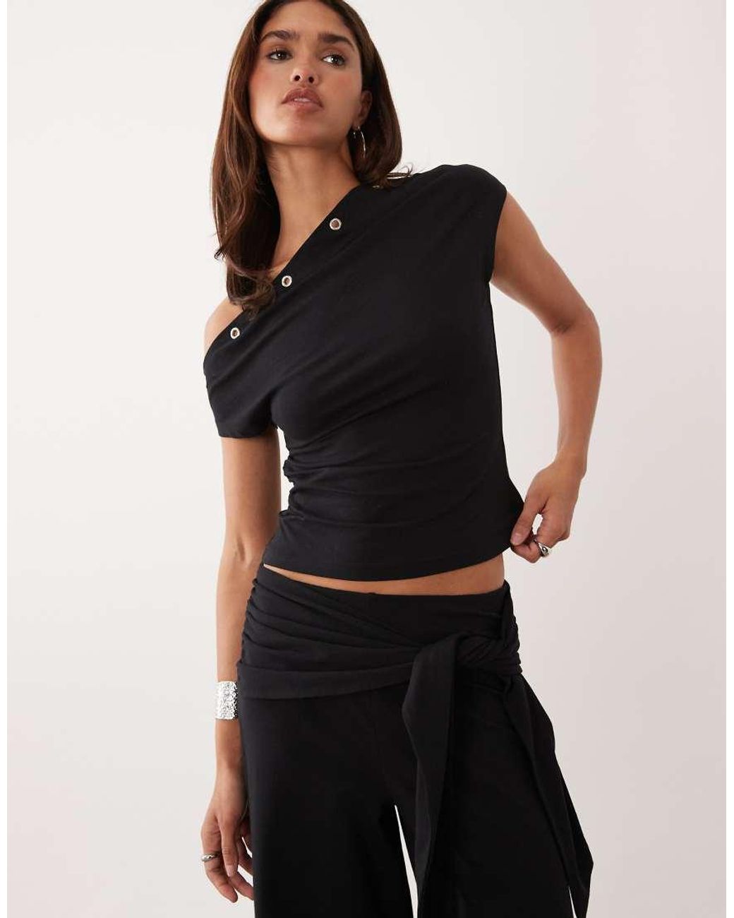 ASOS Black Co-ord Eyelet Detail Off The Shoulder Top