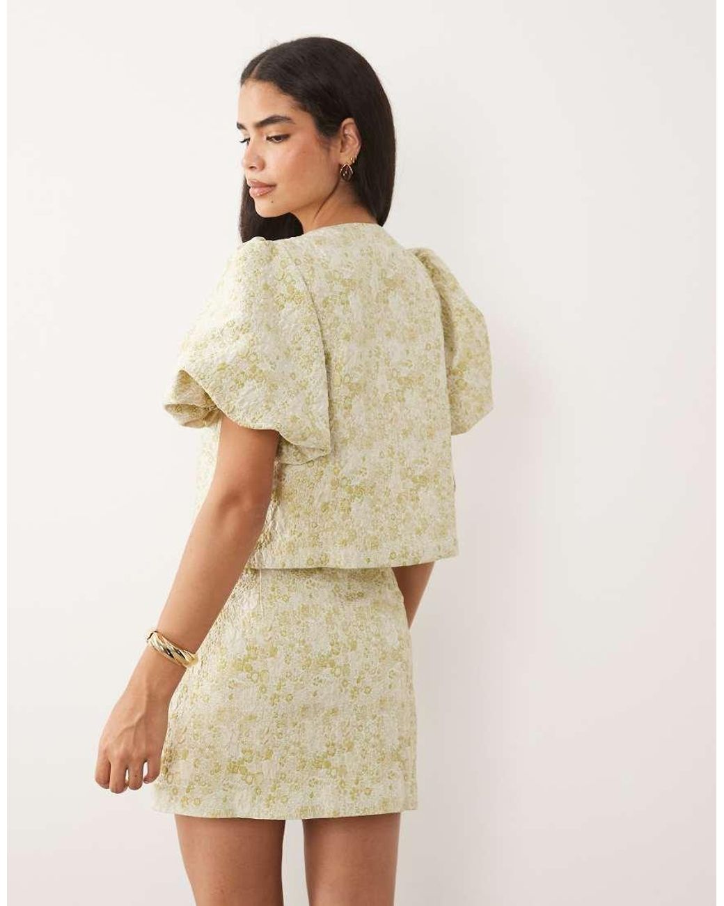 Vila Natural Tapestry Floral Jacquard Mini Skirt Co-ord