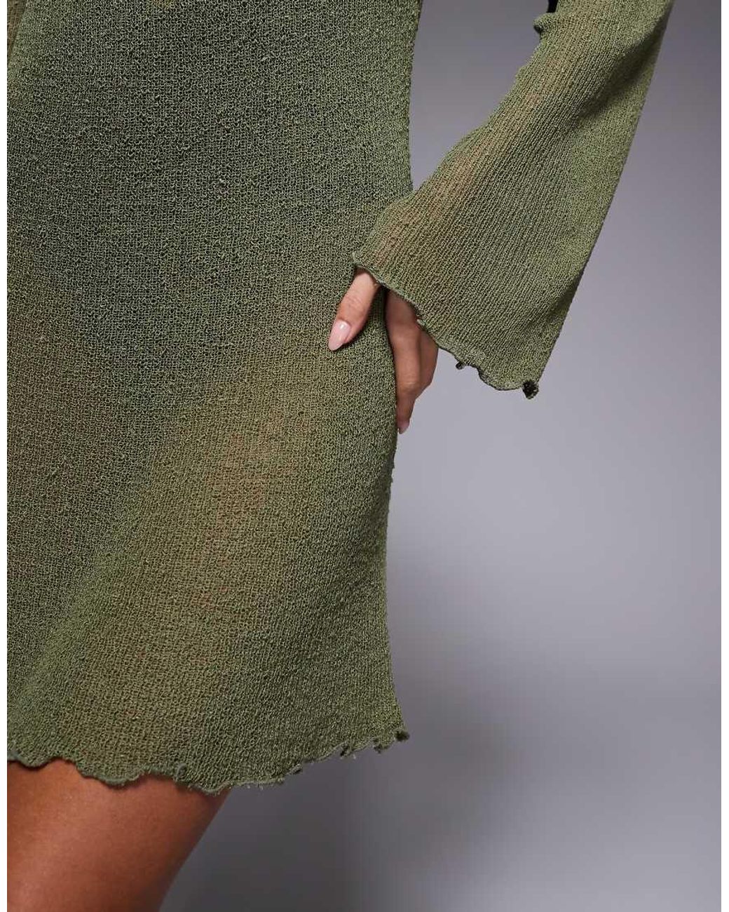 ASOS Green Beach Knitted Boucle Scoop Back Mini Dress