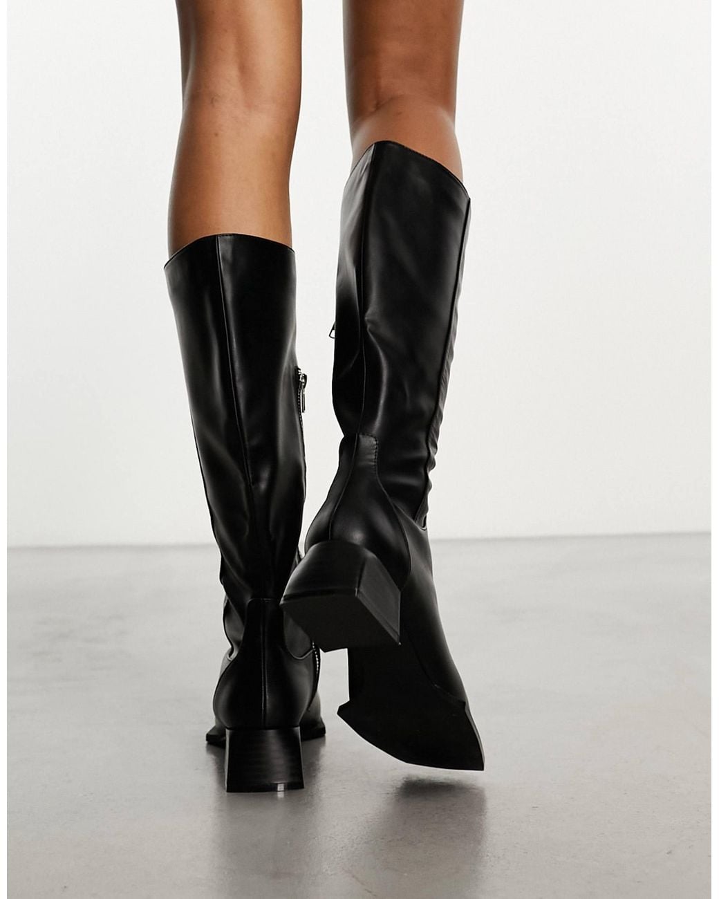 Raid Black Elixir Knee Boots With Square Toe