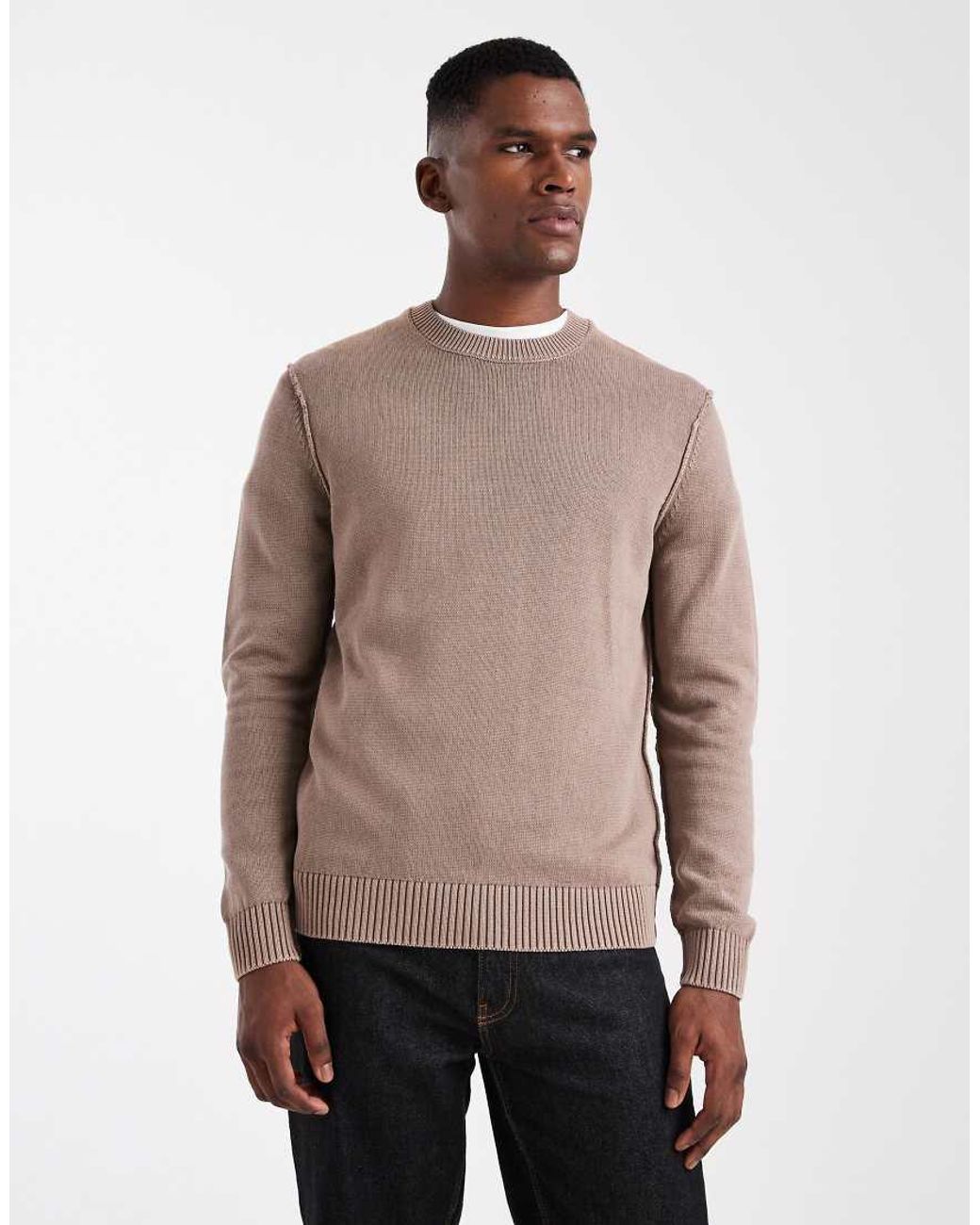 Only & Sons Regular-Fit Gebreide Trui Met Ronde Hals En Zichtbare Naden in het Natural voor heren