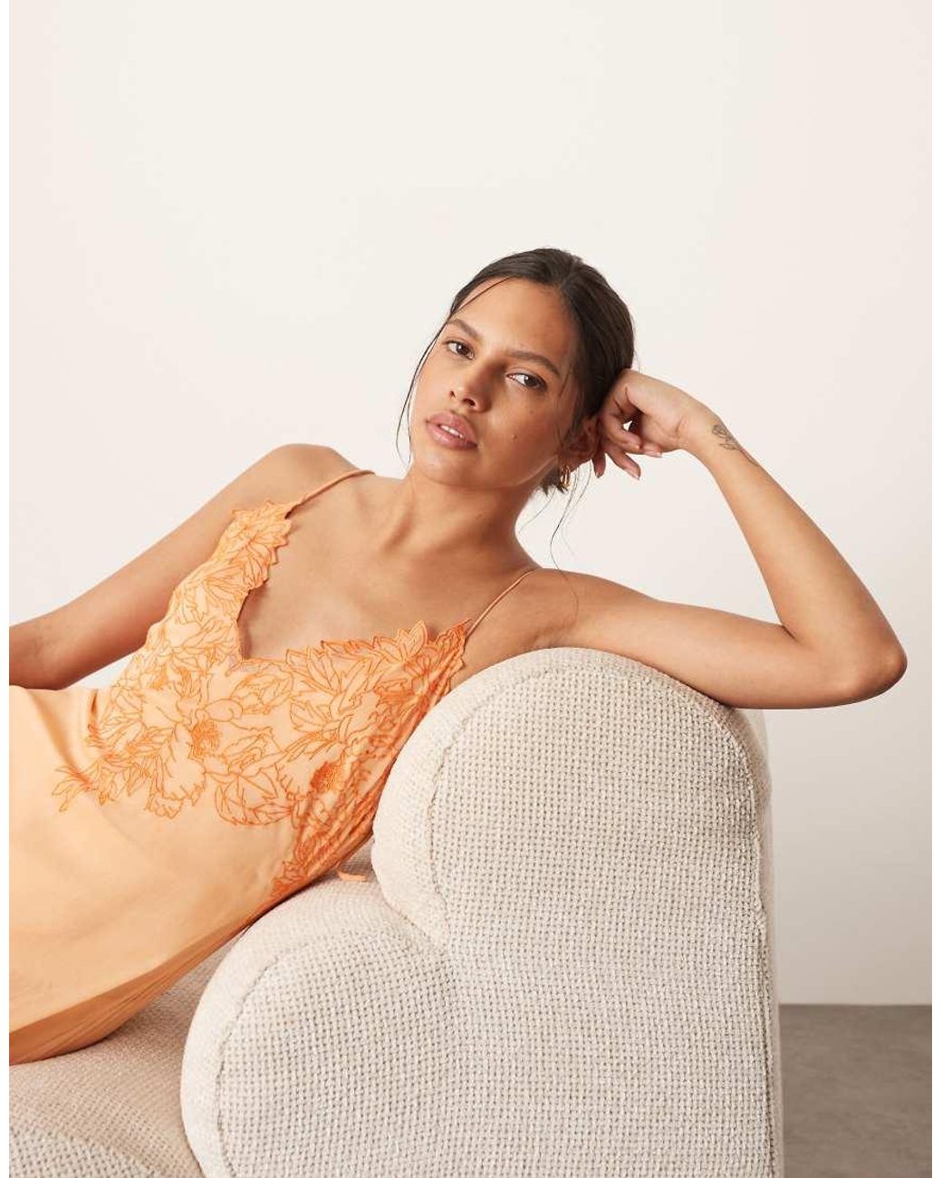 ARRANGE Natural Applique Embroidered Lace Panelled Cami Maxi Dress